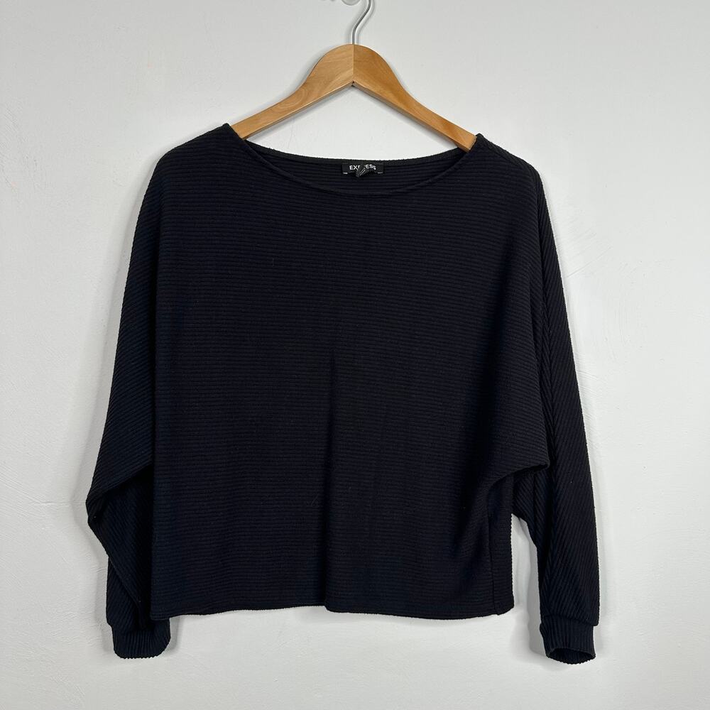 Express Boat Neck Batwing Black Ribbed Sweater